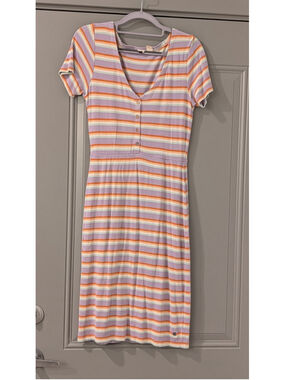 Women's Roxy Striped Ribbed Knit Dress in Purple and Orange, Size S